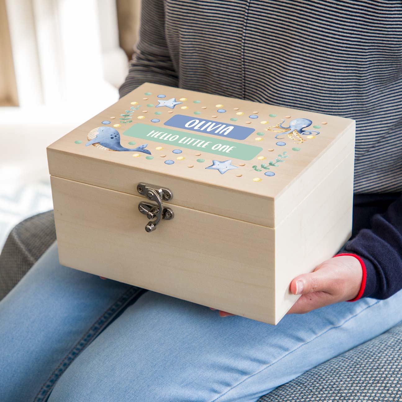 Personalised Sea Life Animals Keepsake Box New Baby Gift