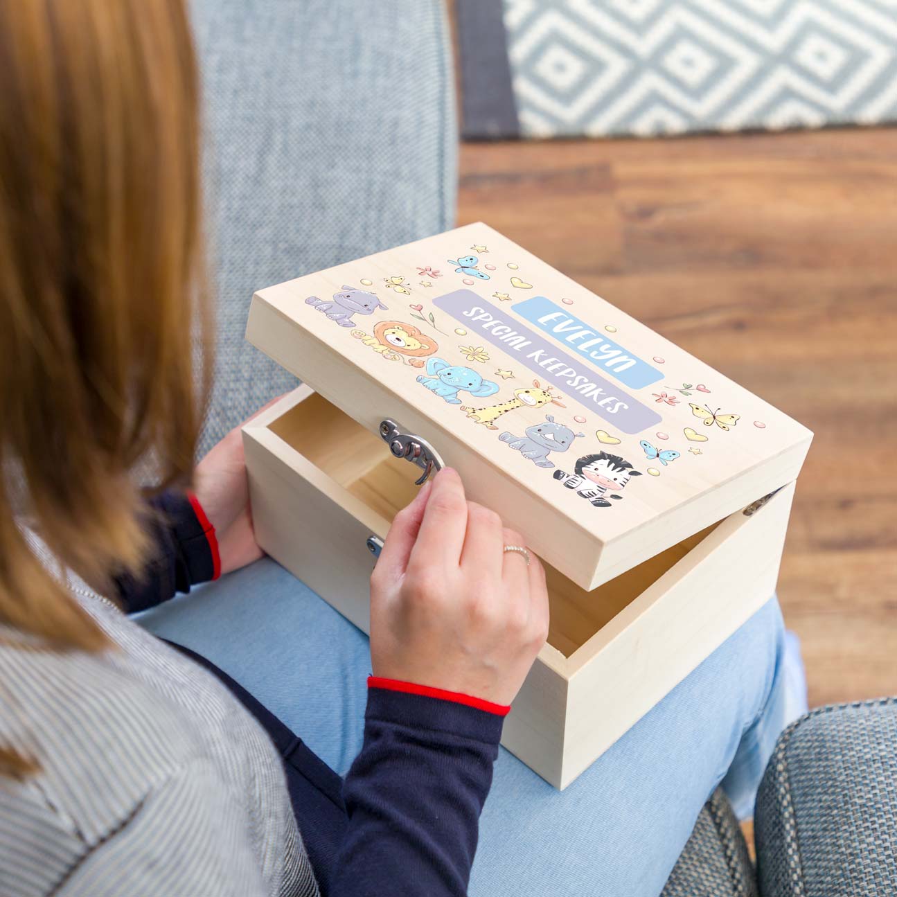 Personalised Jungle Animals Keepsake Box New Baby Gift