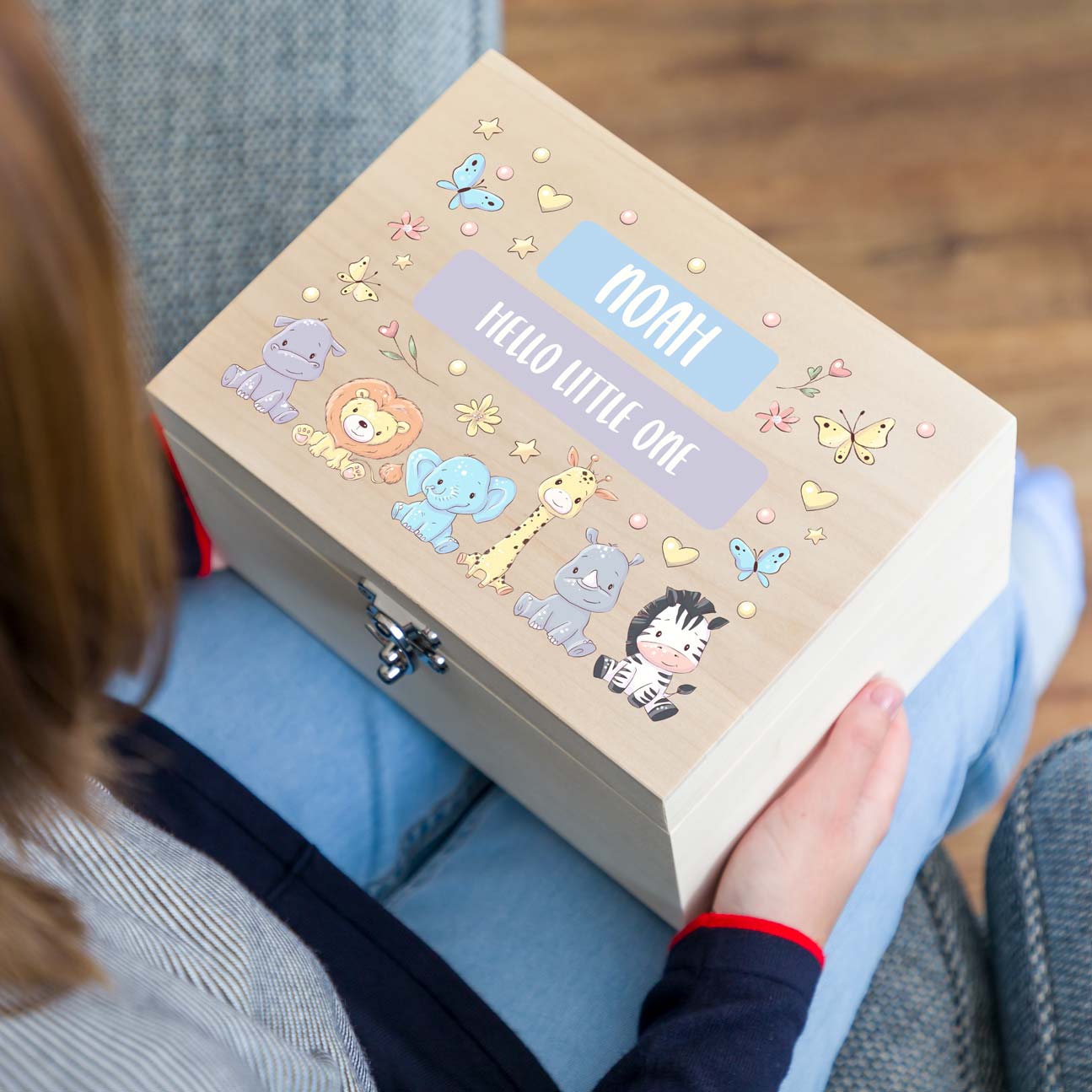 Personalised Jungle Animals Keepsake Box New Baby Gift