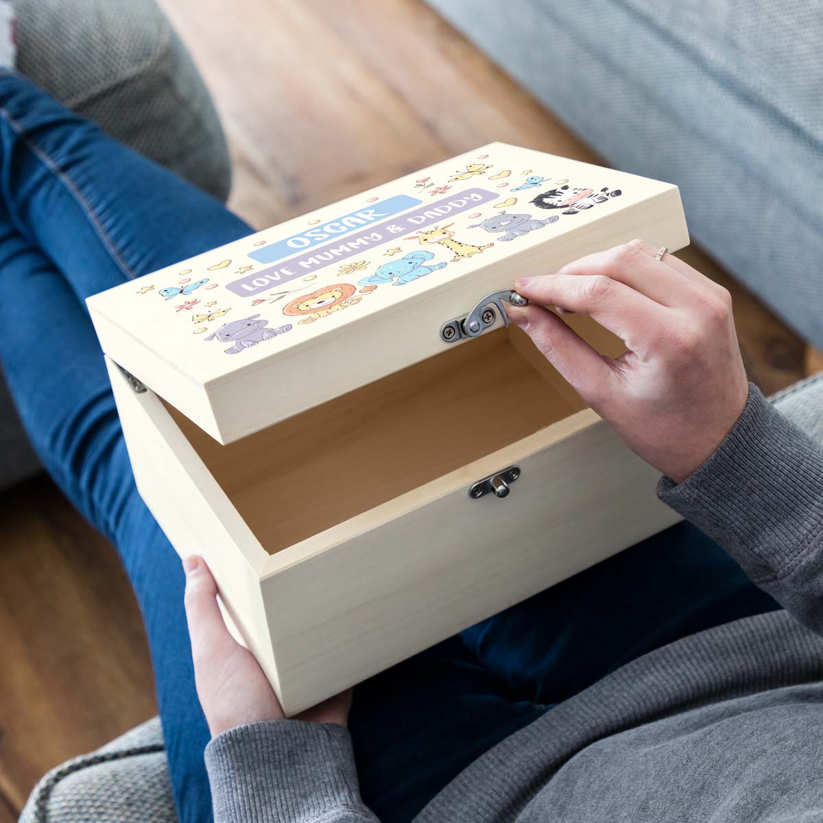 Personalised Jungle Animals Keepsake Box New Baby Gift