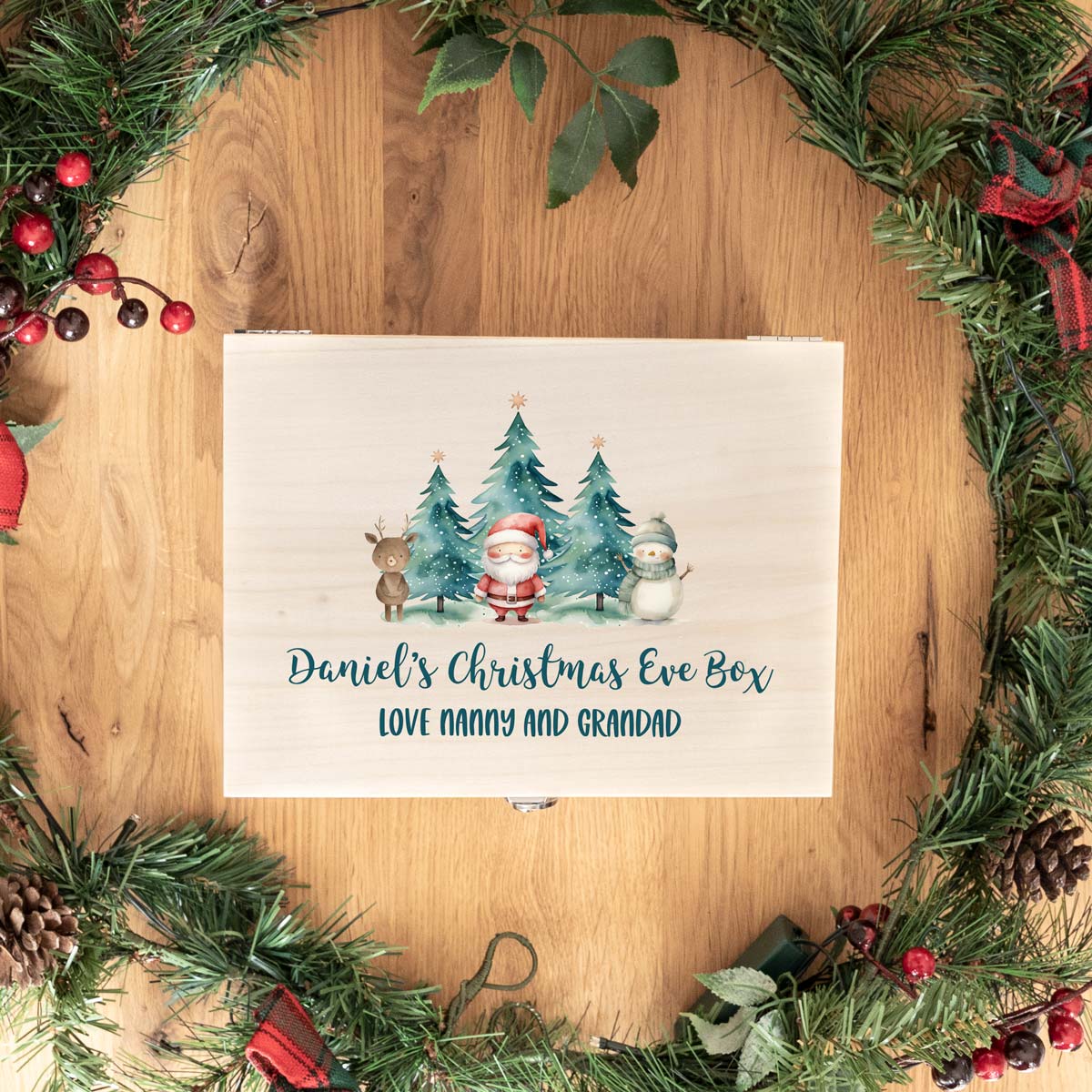 Personalised Christmas Eve Box With Santa Snowman and Reindeer