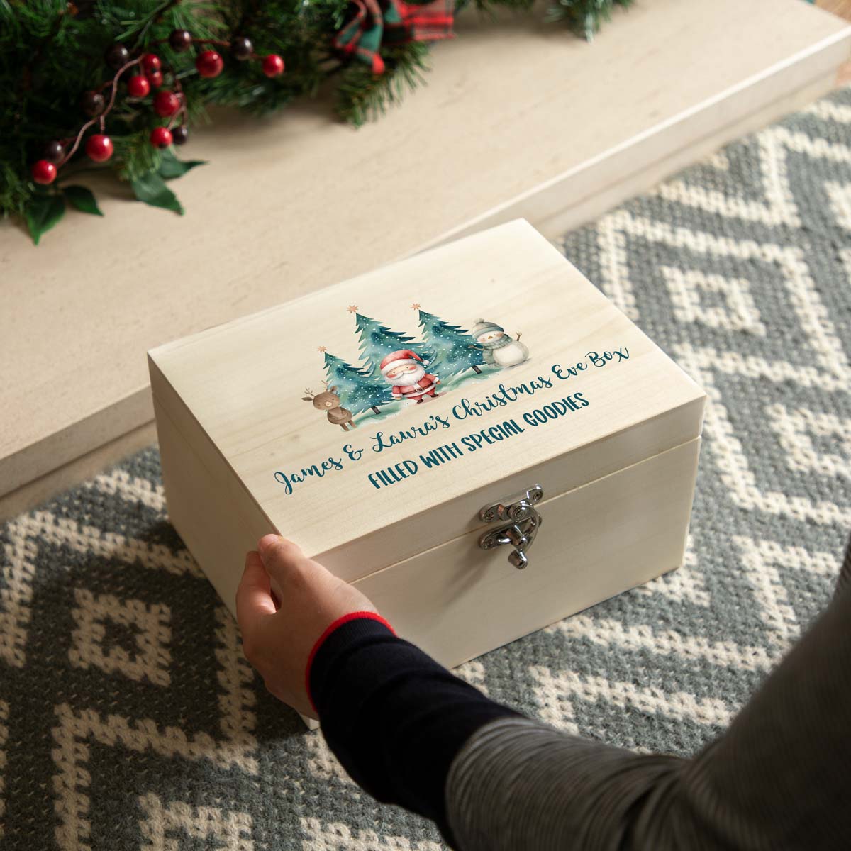 Personalised Christmas Eve Box With Santa Snowman and Reindeer