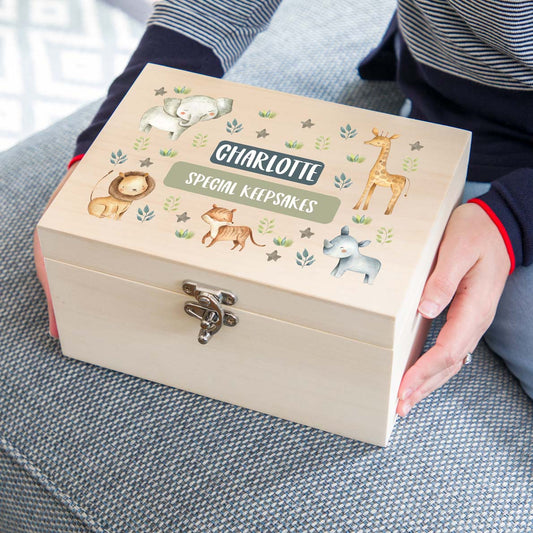 Personalised Jungle Animals Keepsake Box Gift For Children
