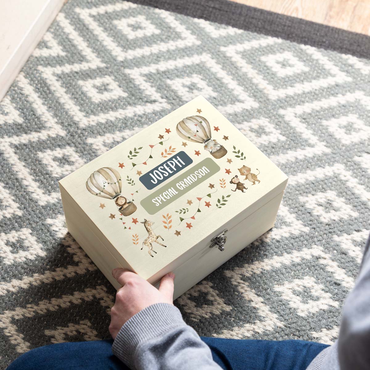 Personalised Safari Animals Keepsake Box Gift For Children