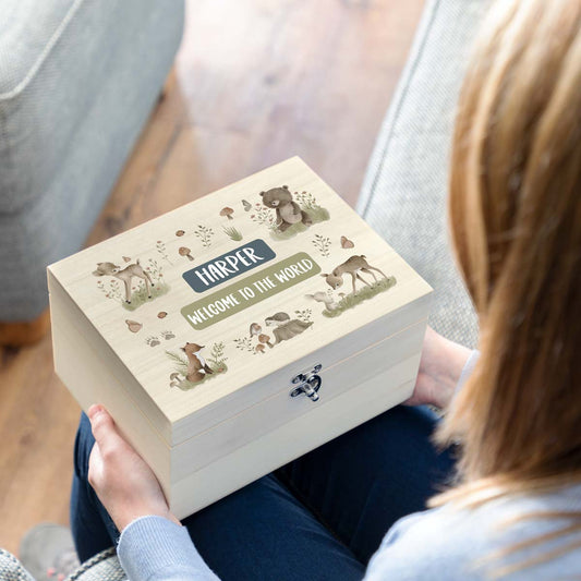 Personalised Woodland Animals Keepsake Box Gift For Children