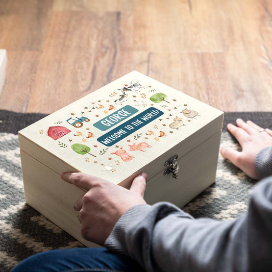 Personalised Farm Animals Keepsake Box Gift For Children