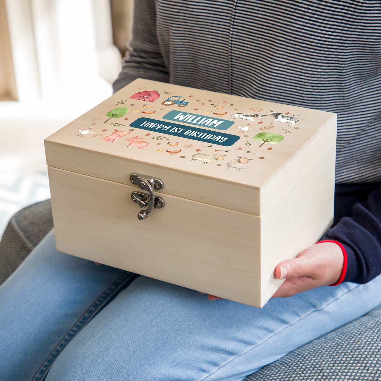 Personalised Farm Animals Keepsake Box Gift For Children