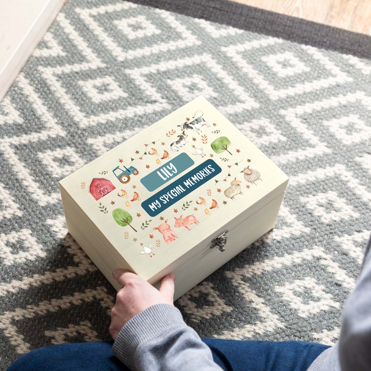 Personalised Farm Animals Keepsake Box Gift For Children