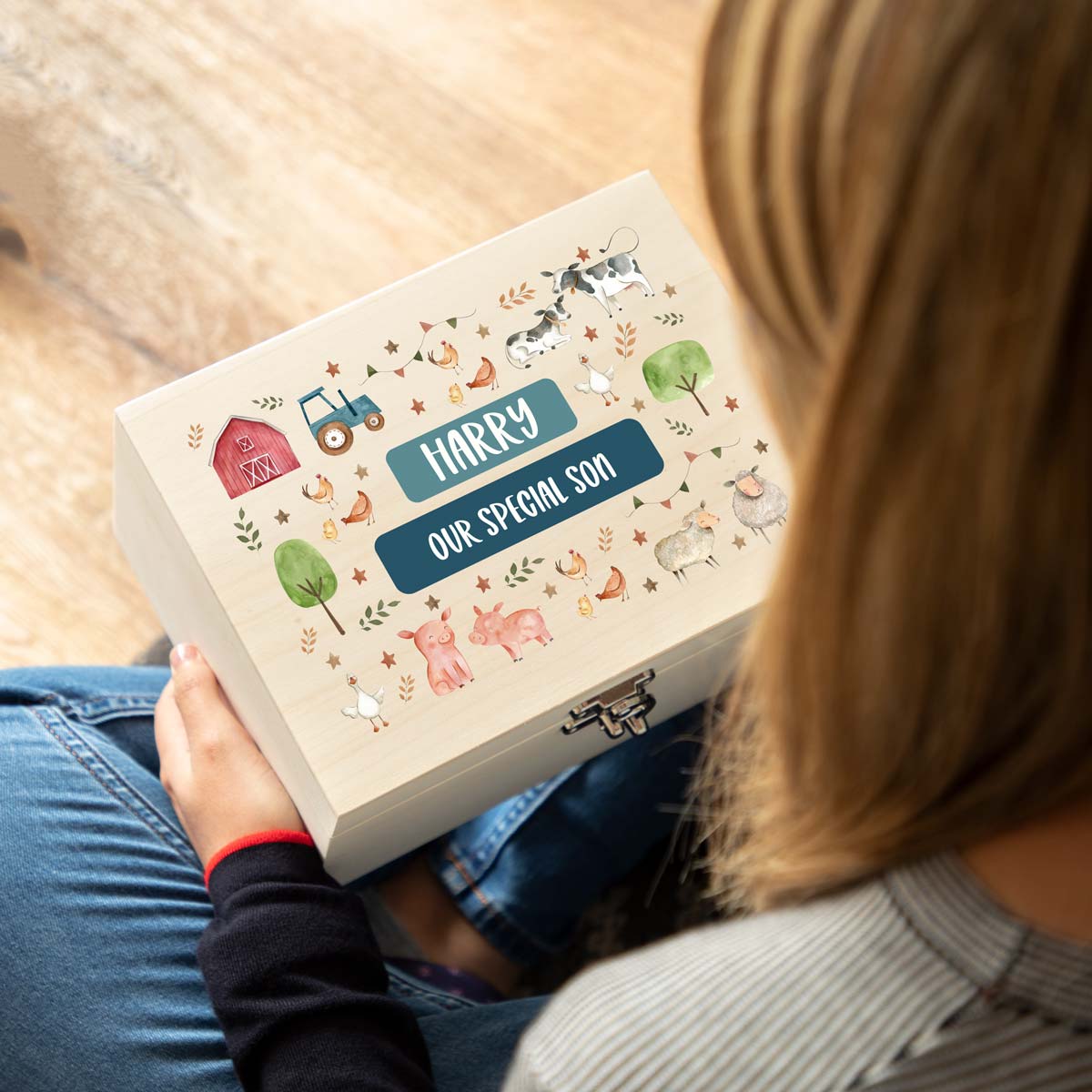 Personalised Farm Animals Keepsake Box Gift For Children