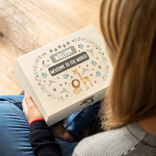 Personalised Giraffe and Lion Keepsake Box Gift For Children