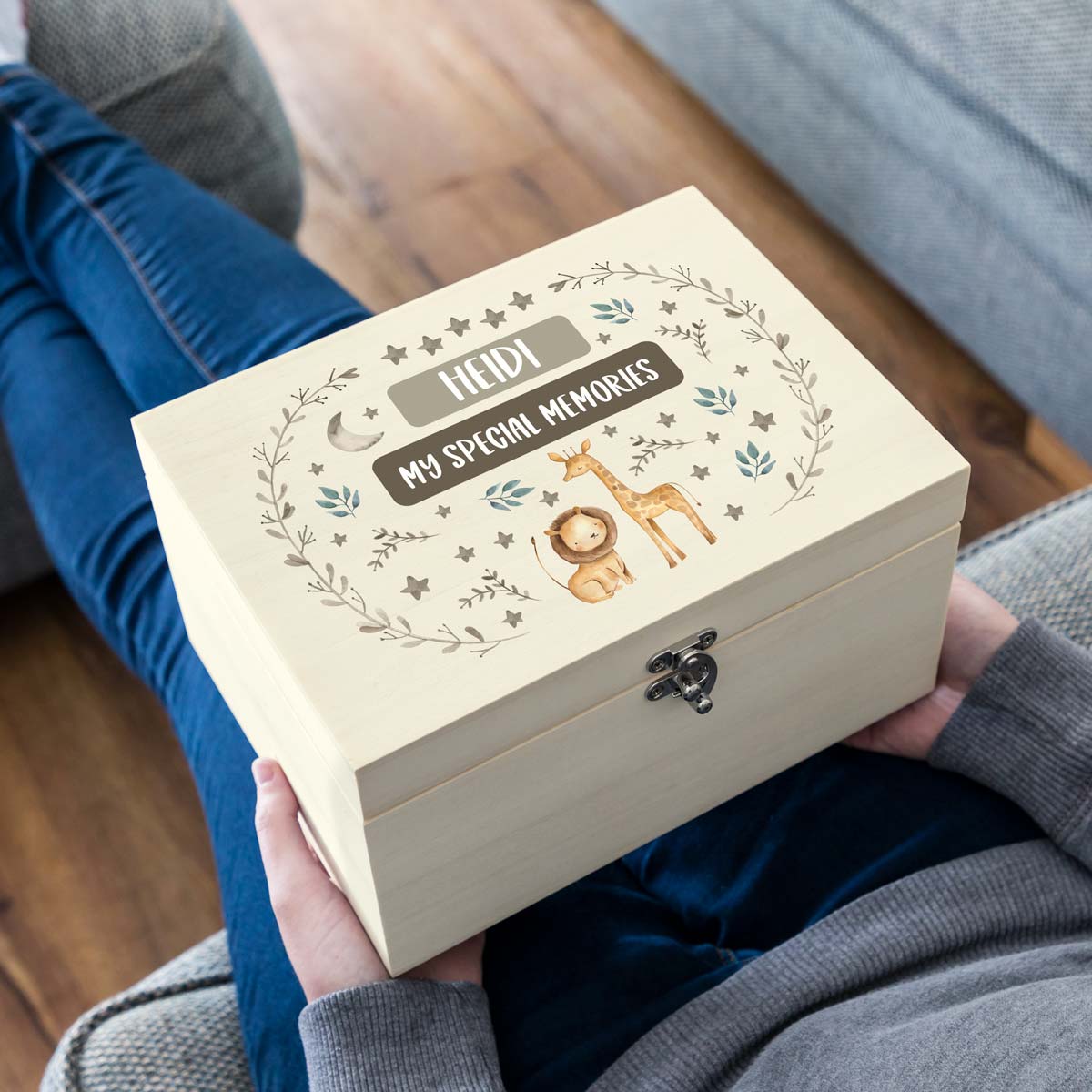 Personalised Giraffe and Lion Keepsake Box Gift For Children