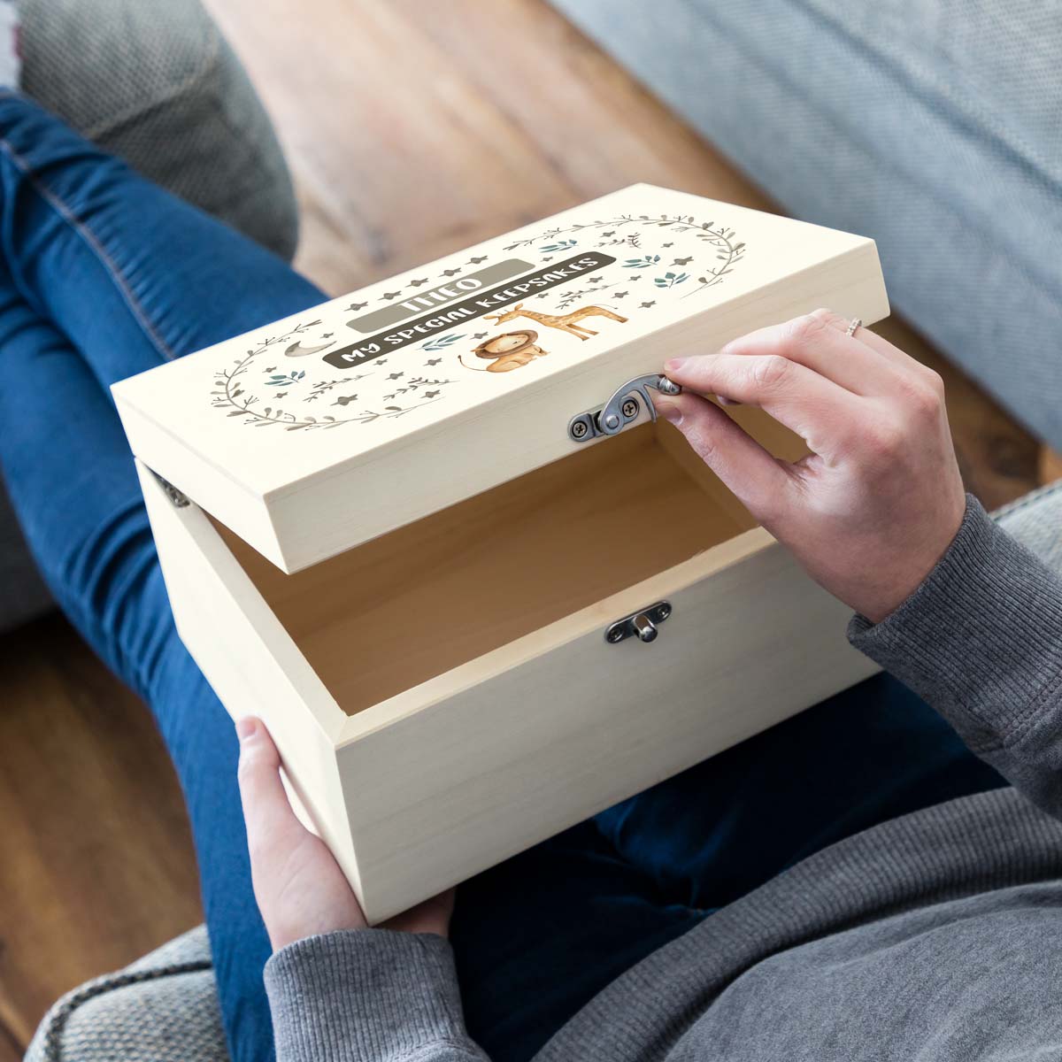 Personalised Giraffe and Lion Keepsake Box Gift For Children