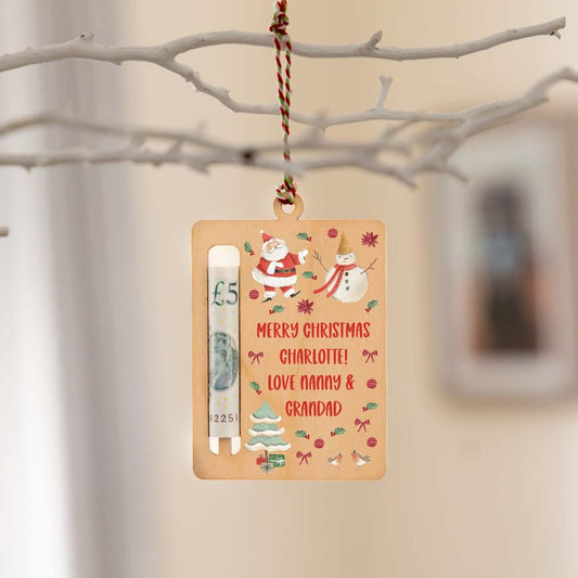 Personalised Christmas Money Gift Holder Santa and Snowman