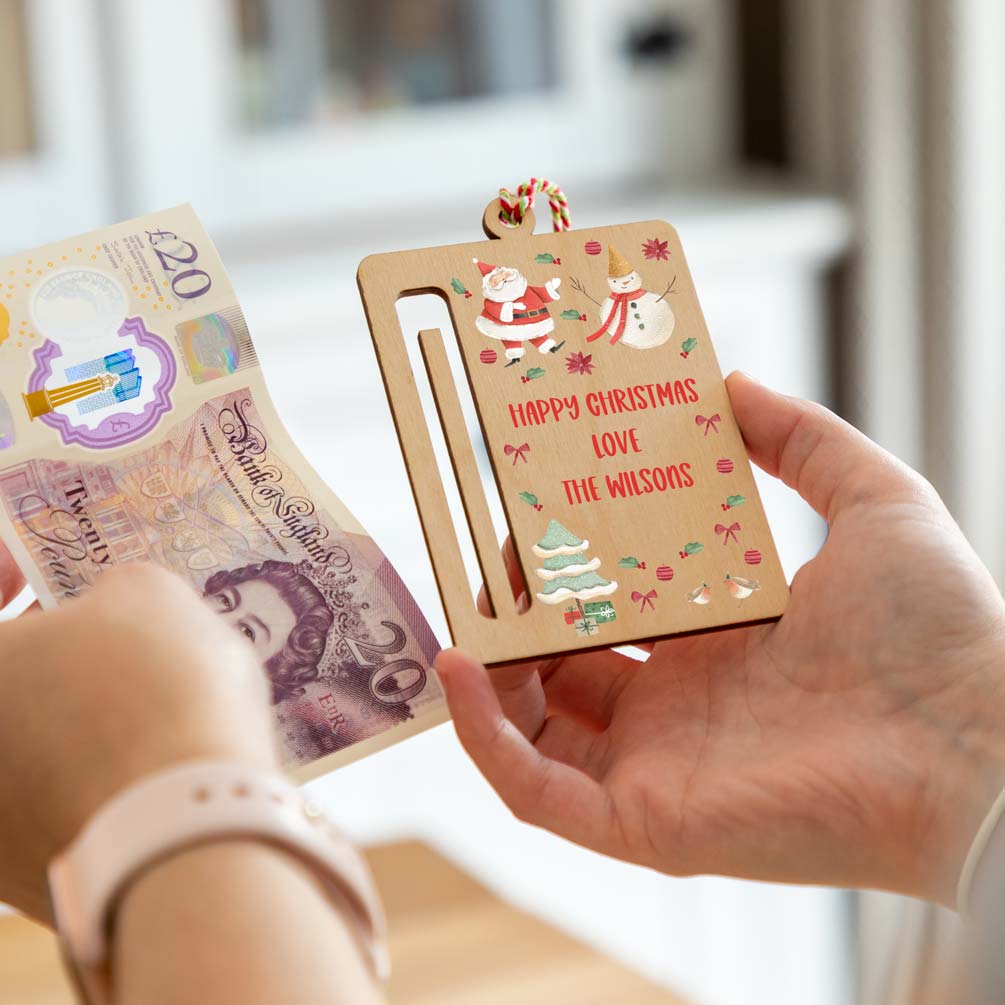 Personalised Christmas Money Gift Holder Santa and Snowman