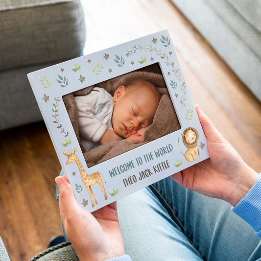 Personalised Jungle Animals Pastel Photo Frame New Baby Gift