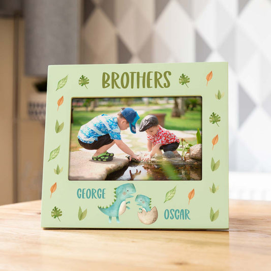 Personalised Siblings Dinosaur Pastel Photo Frame Gift