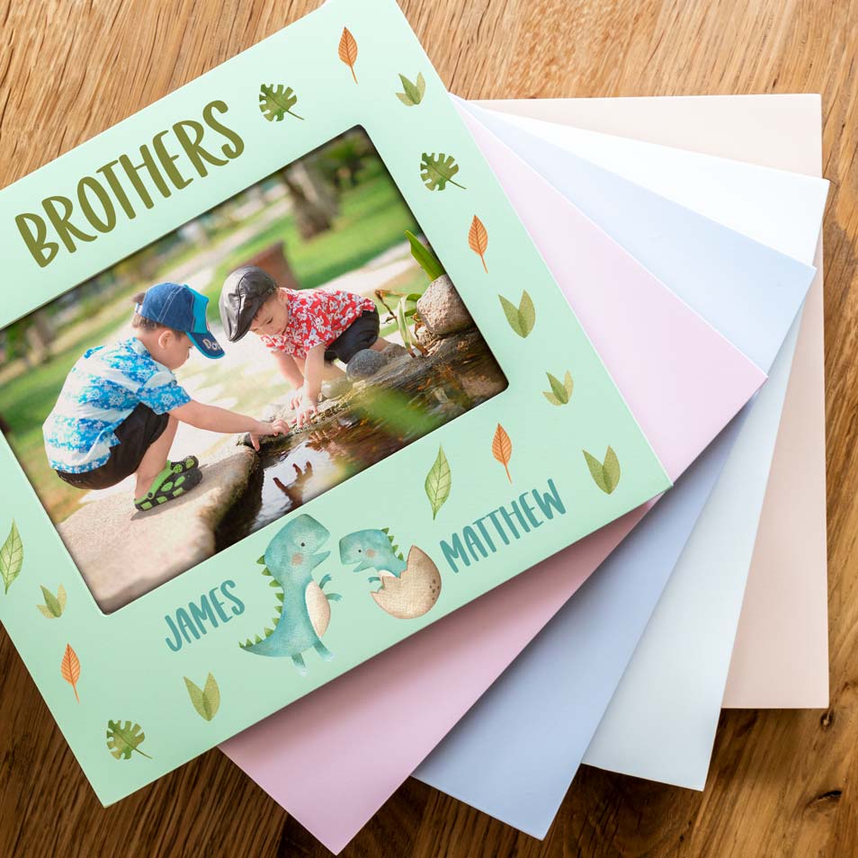 Personalised Siblings Dinosaur Pastel Photo Frame Gift