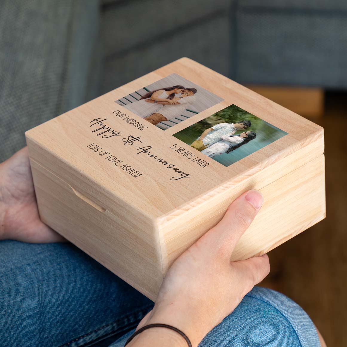 Personalised 5th Anniversary Gift Wood Keepsake Box With Photos