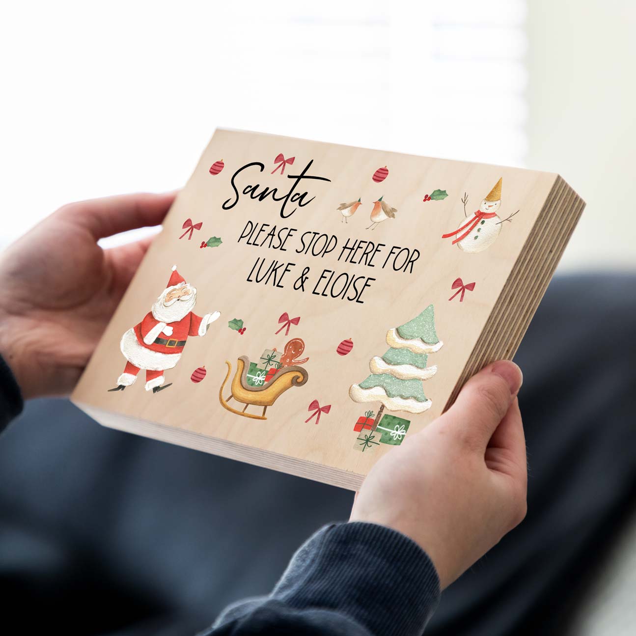 Personalised Santa Please Stop Here Wood Block Sign
