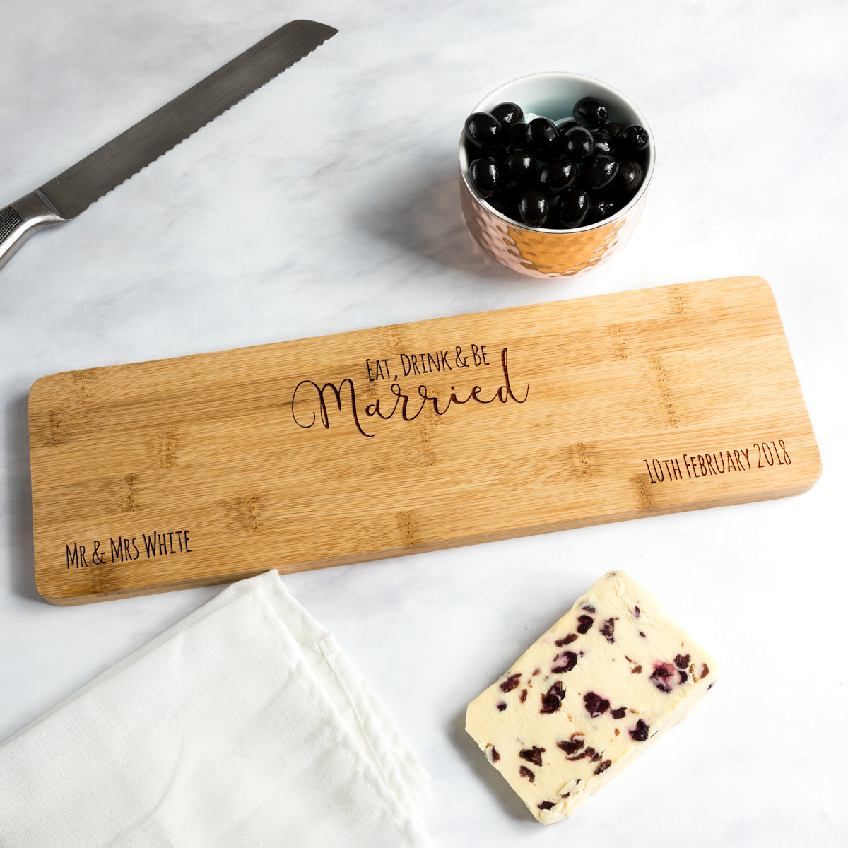 Personalised Eat Drink and Be Married Serving Board Wedding Gift