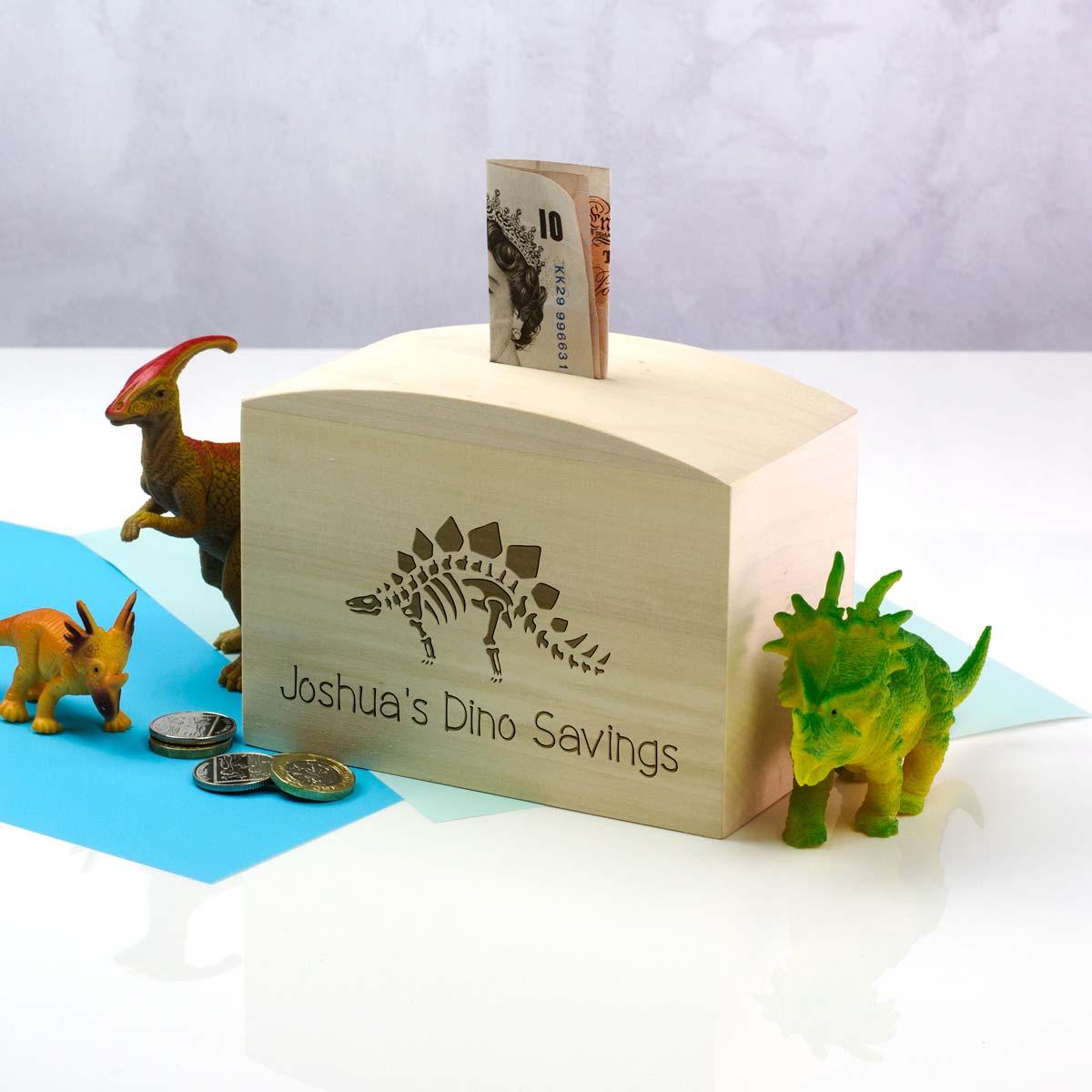Personalised Dinosaur Wooden Money Box