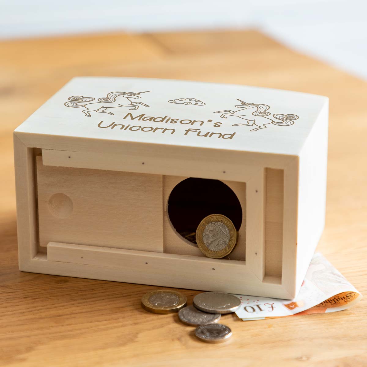 Personalised Unicorn Wooden Money Box
