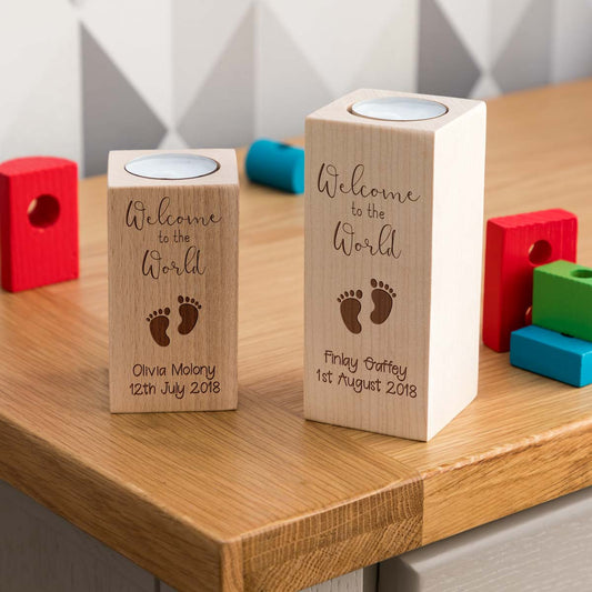 Personalised New Baby Candle Holder Gift