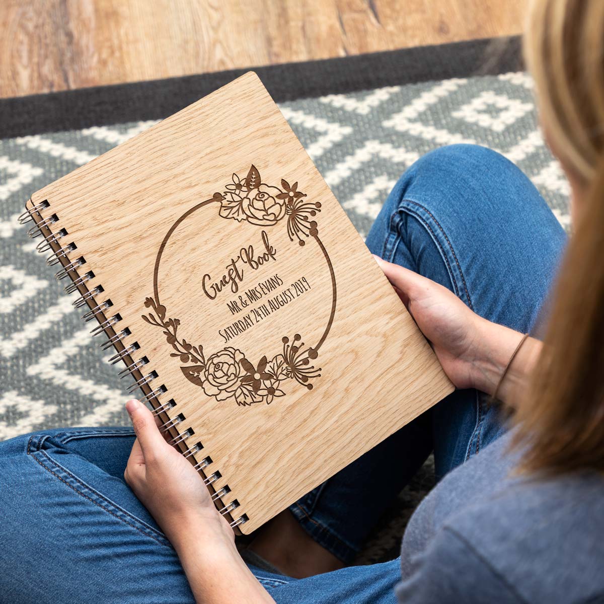 A4 portrait wooden wedding guest book