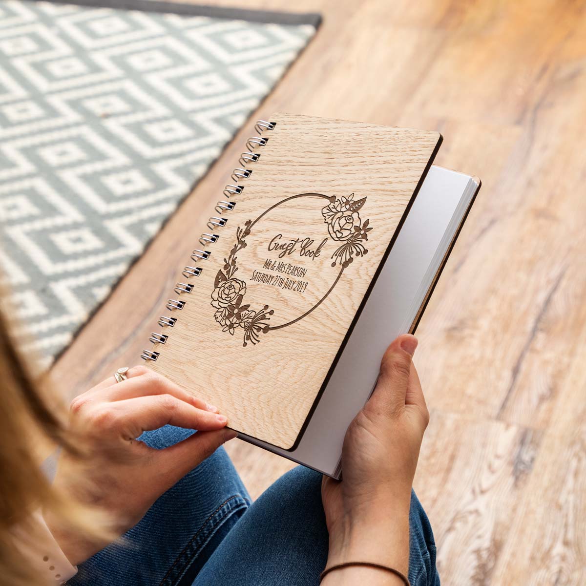 A5 portrait wooden wedding guest book
