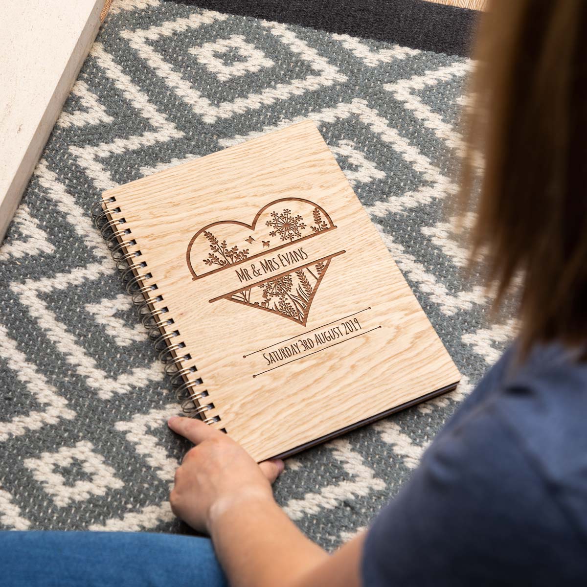 A4 portrait wedding guest book with a laser engraved heart design