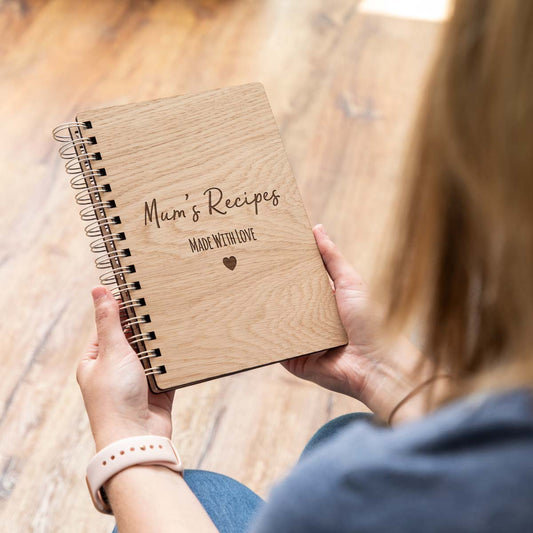 A5 portrait recipe book with laser-engraved personalisation