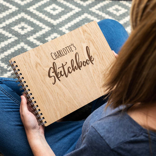 Personalised sketchbook made from wood and size A4 landscape