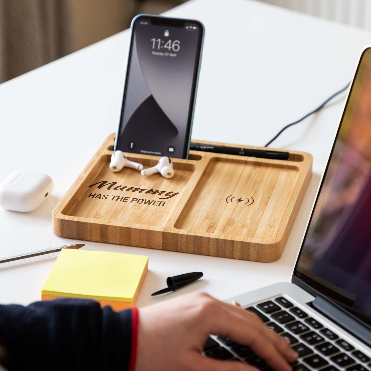 Personalised Has The Power Wireless Charger Desk Tray