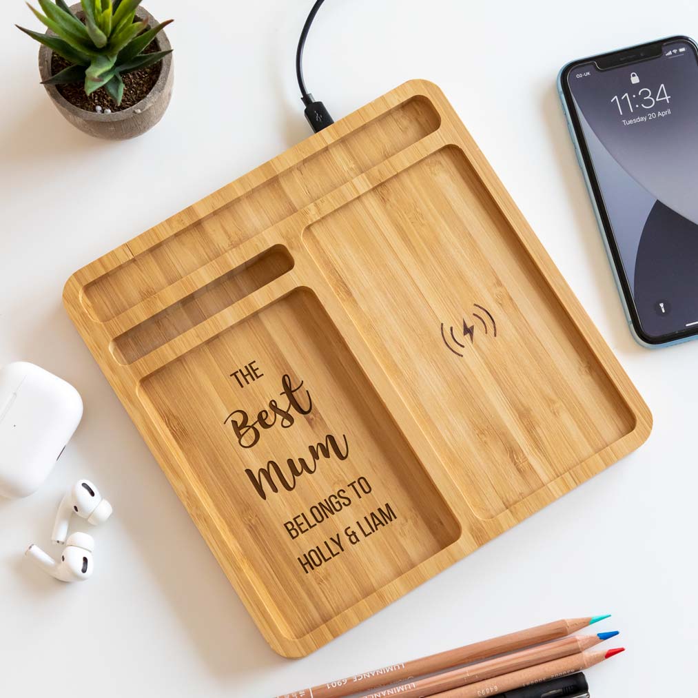 Personalised Best Dad Mum Desk Tidy Wireless Charger