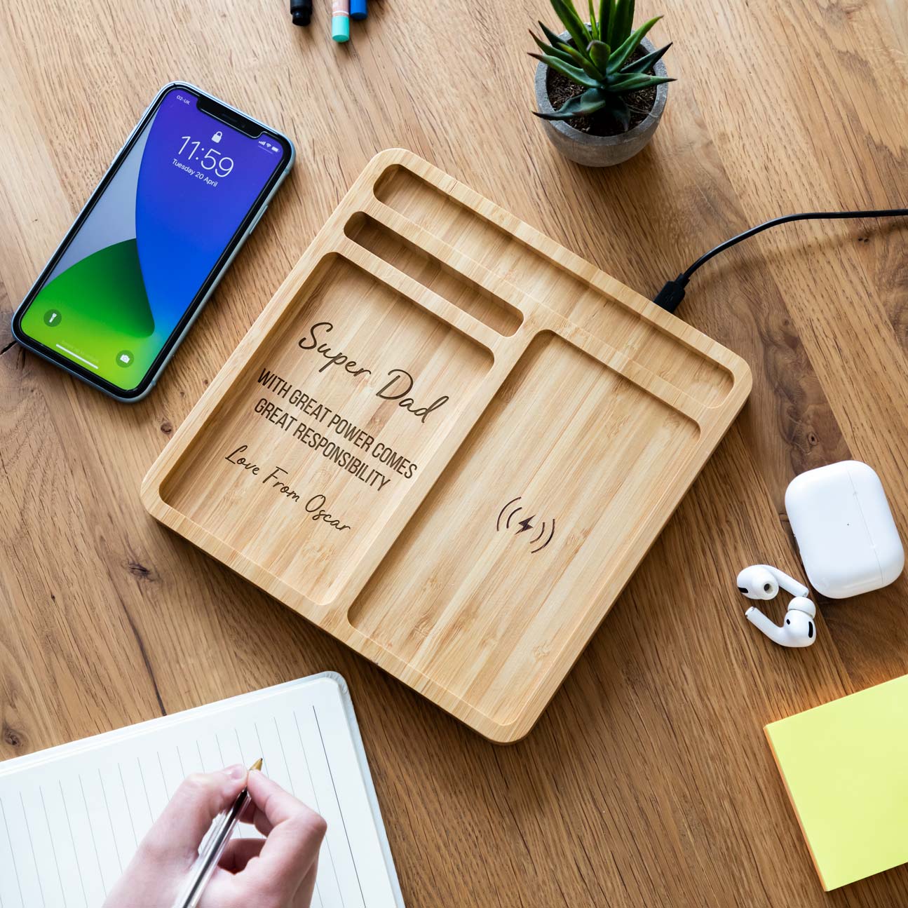 Personalised Great Power Wireless Charger Desk Tidy
