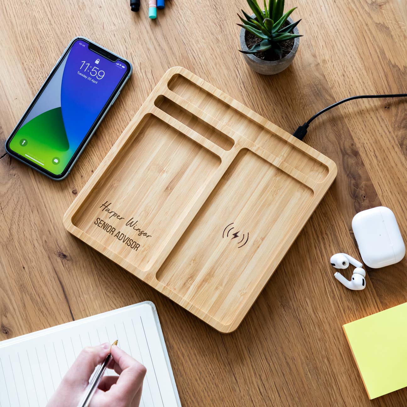 Personalised Desk Tidy Wireless Charger New Job Gift
