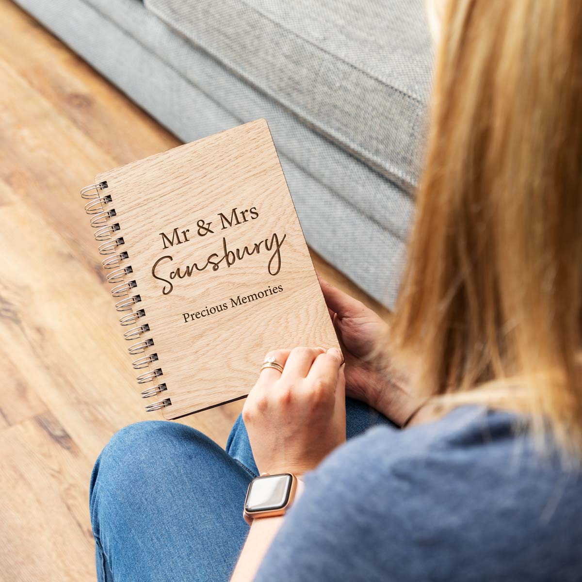 A5 portrait wedding photo album with laser-engraved personalisation