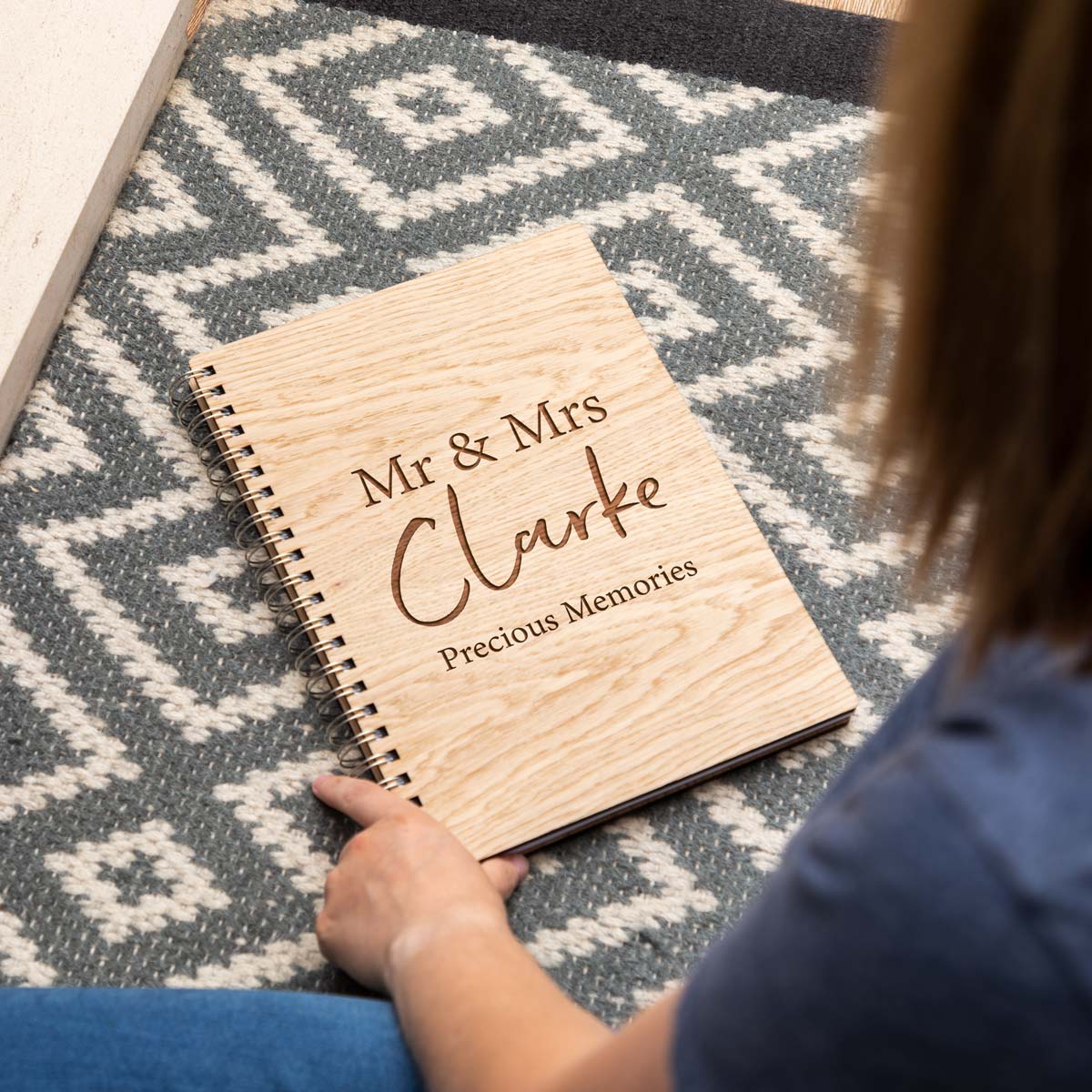 A4 portrait wedding day photo album made from wood