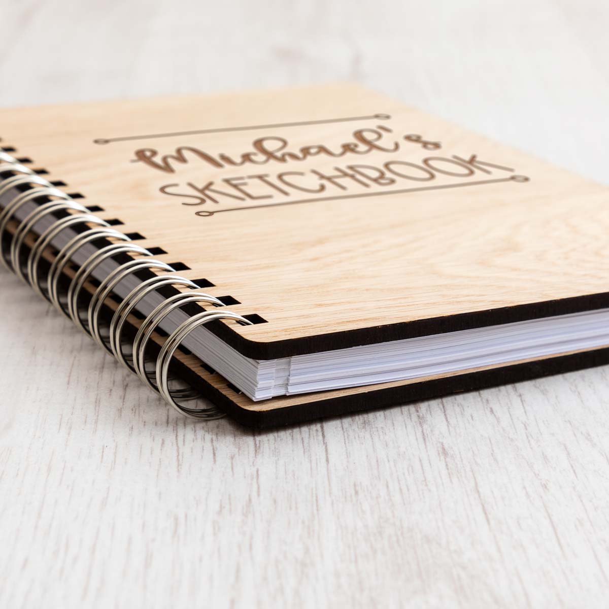 Close up of wooden sketchbook