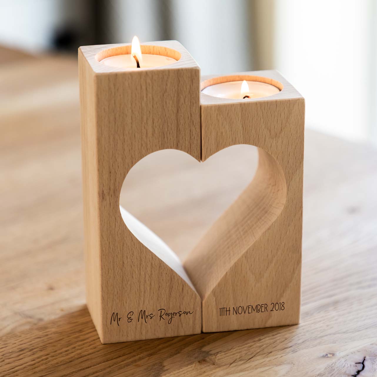 Personalised Wedding or Anniversary Heart Candle Holder Set