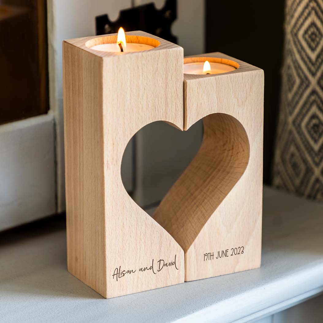 Personalised Wedding or Anniversary Heart Candle Holder Set