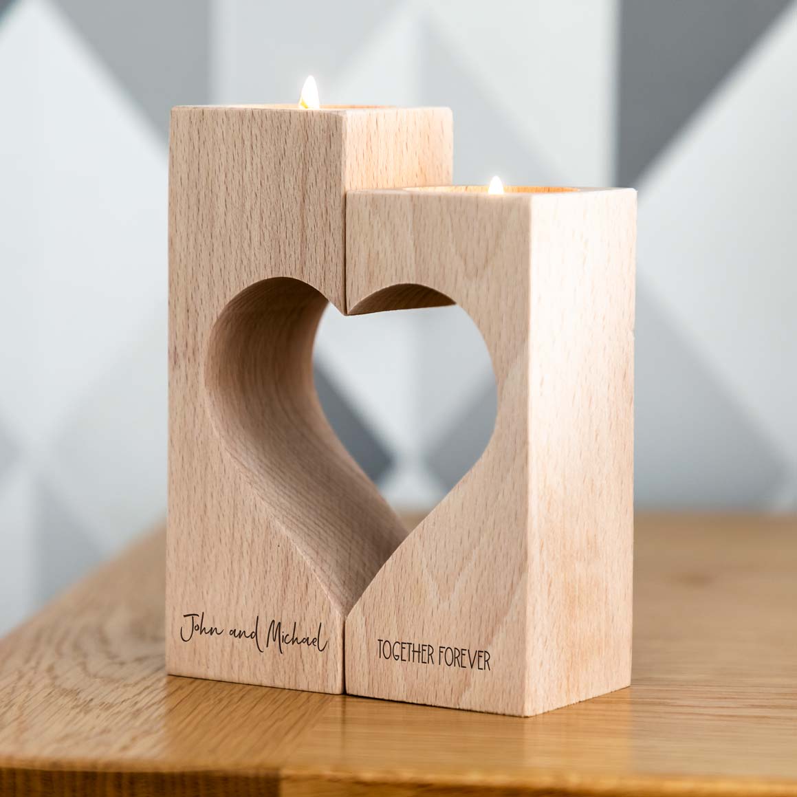 Personalised Wedding or Anniversary Heart Candle Holder Set