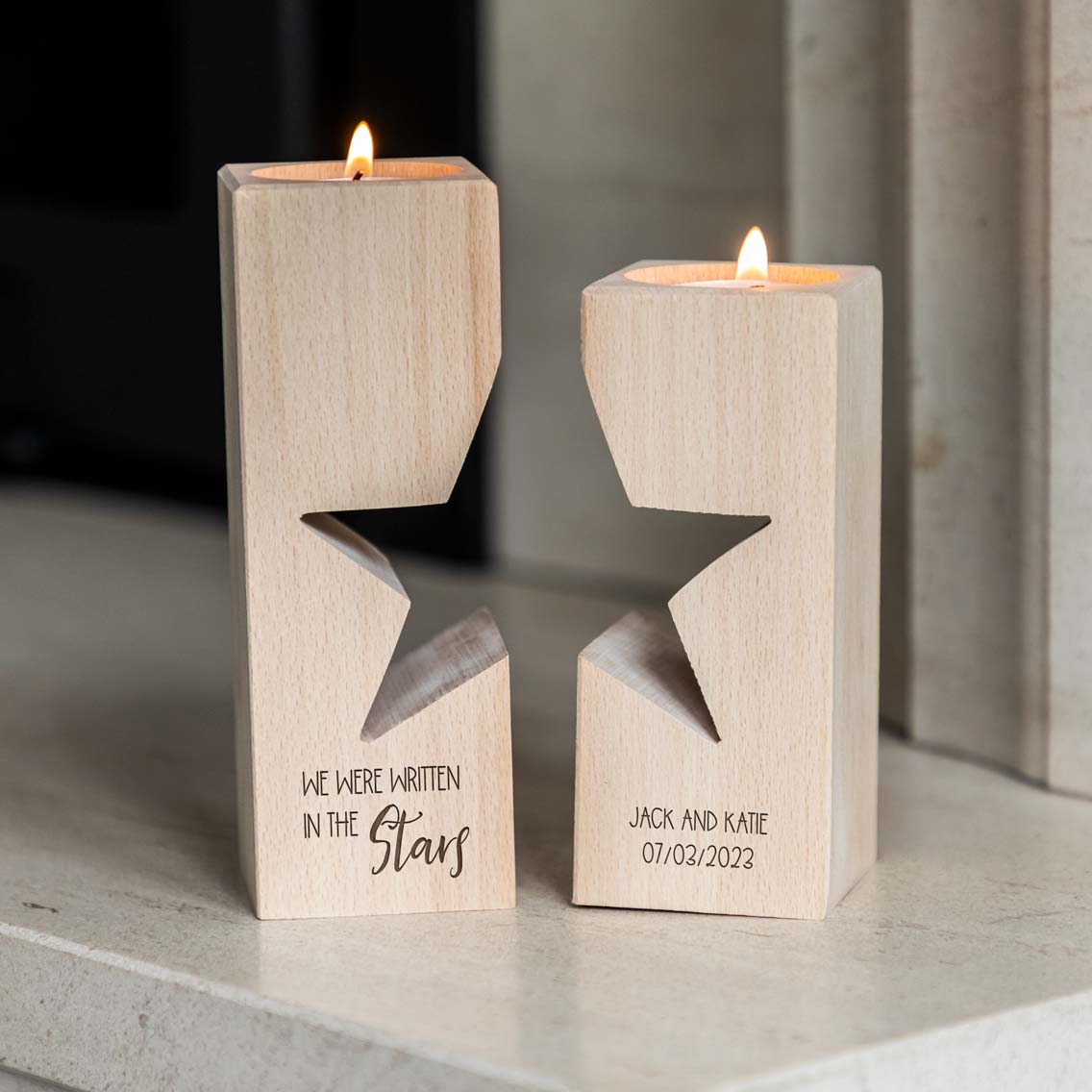 Personalised Written In The Stars Candle Holder Set