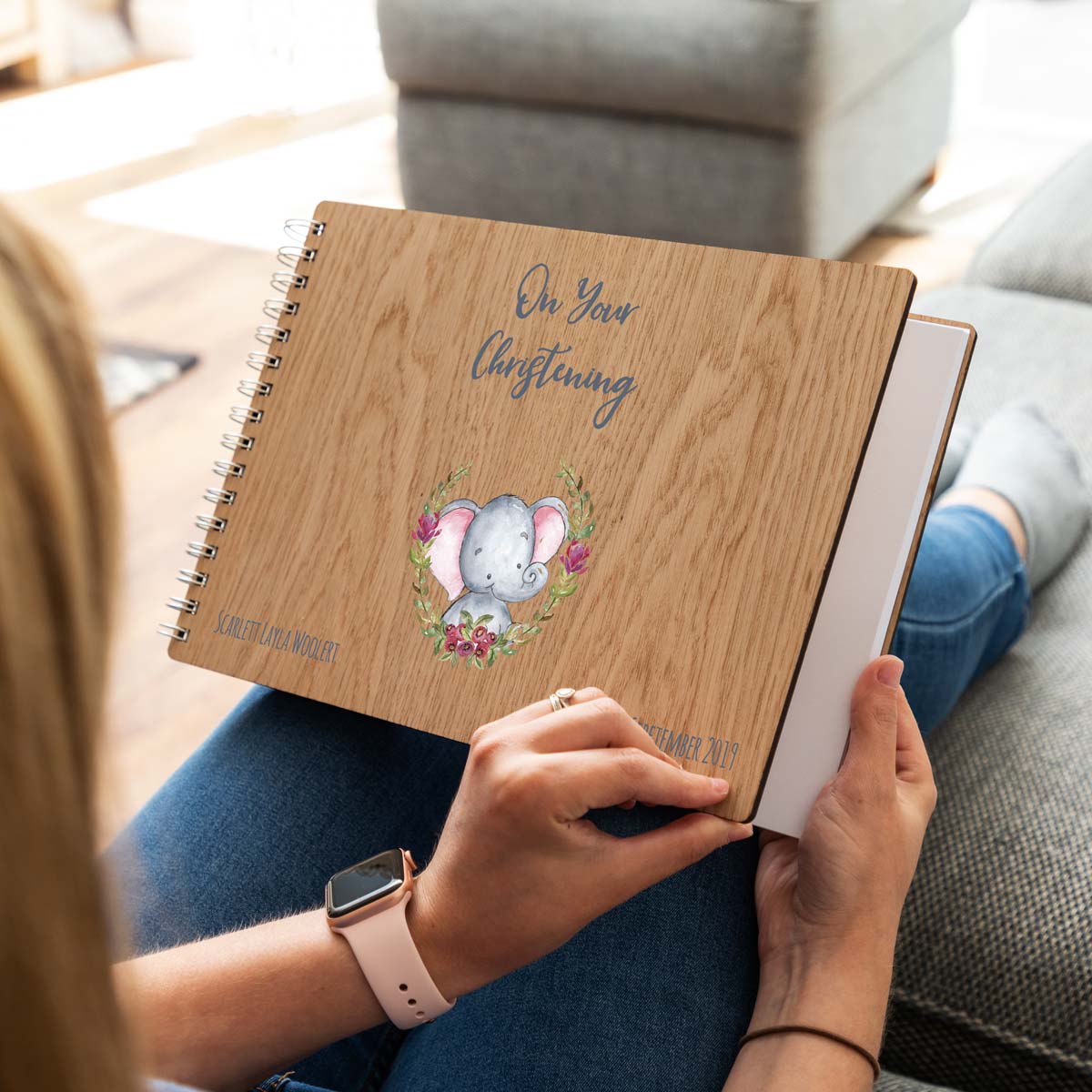 A4 landscape guest book for Christening with personalised name and date