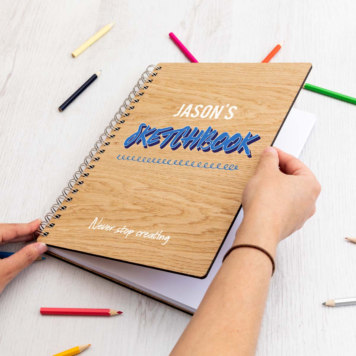 A4 portrait sketchbook with personalised name