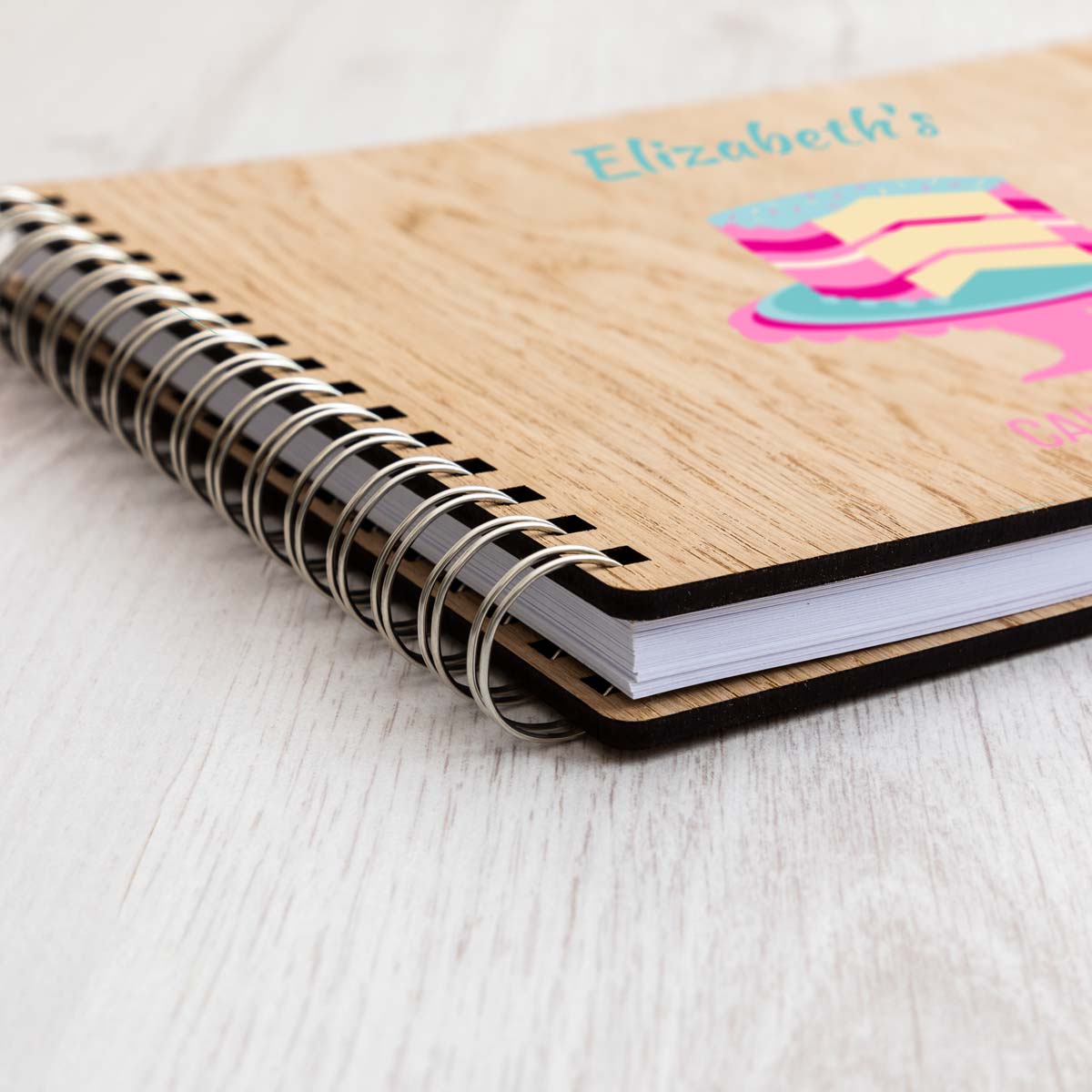 Close up of oak veneer covers of recipe book