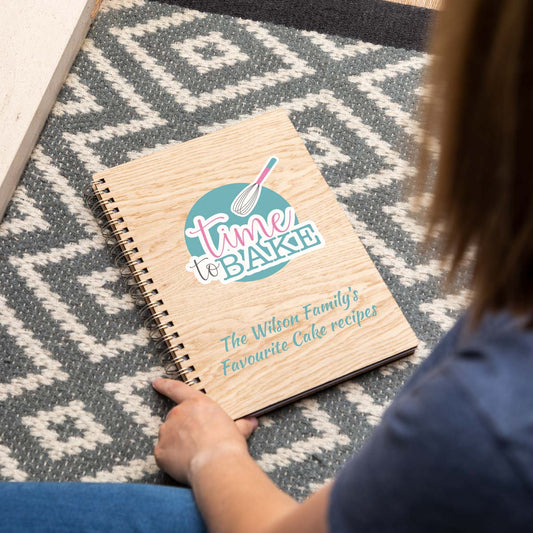 Personalised recipe book with a design that says time to bake