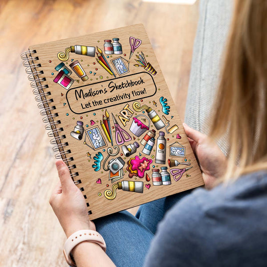 Personalised Sketchbook made from wood A4 portrait