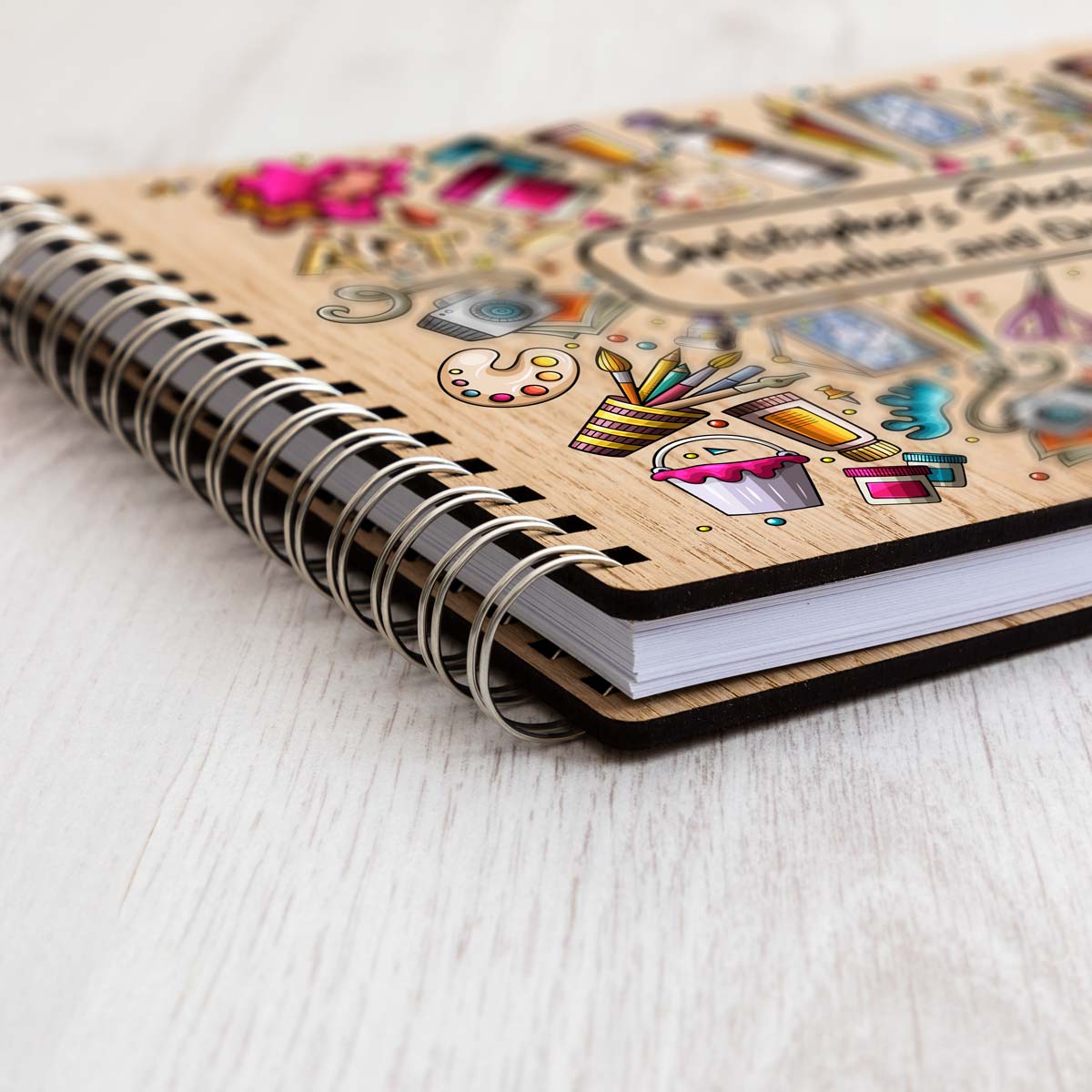 Close up of personalised sketchbook