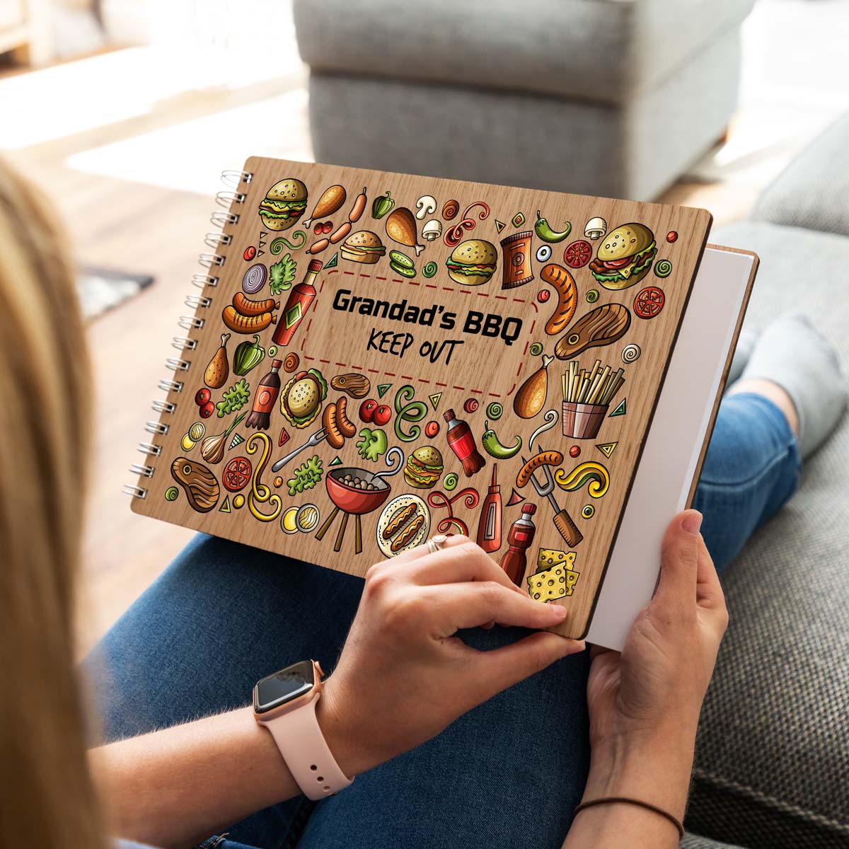 A4 landscape BBQ recipe book with personalised text